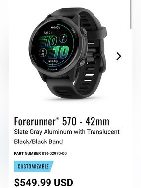 Garmin Forerunner 570 42mm Slate Gray with Black Band